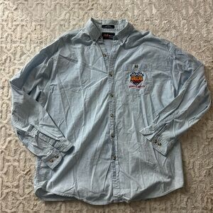 Vintage NASCAR Cafe Blue denim button down Shirt.